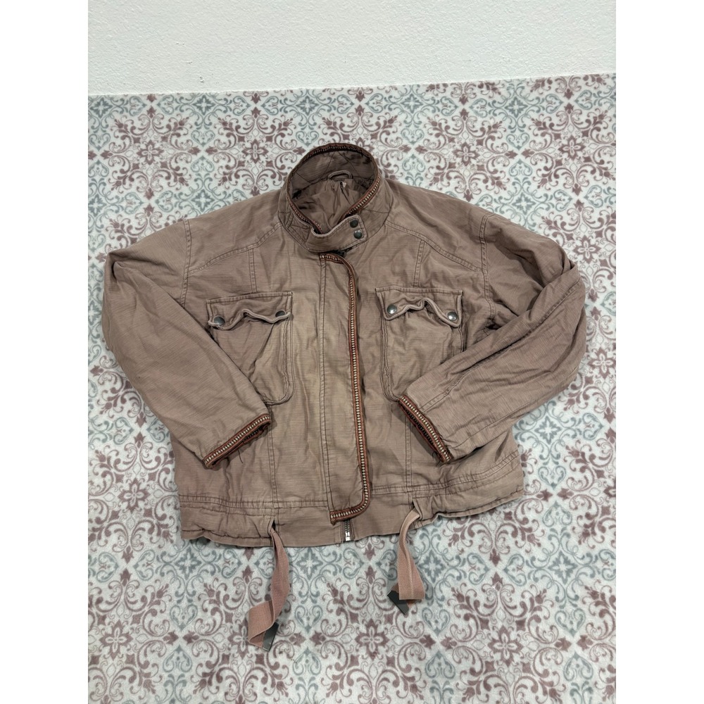 Free People Mauve Cotton Utility Jacket Asymmetrical Zip Boho Military Medium
